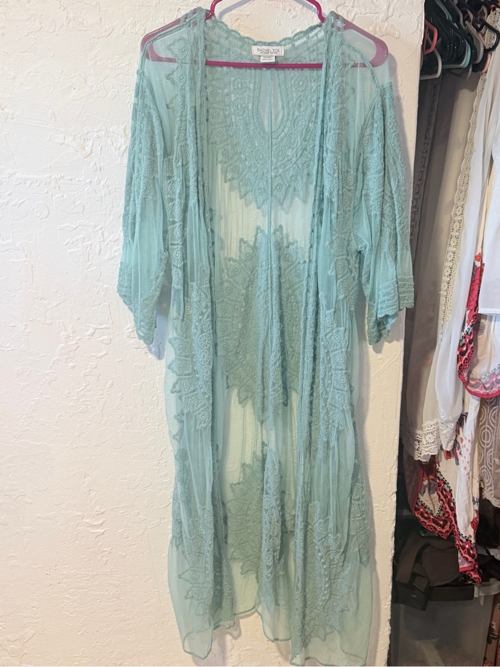 Rachel Zoe Sheer Lace Kimono Duster in Mint